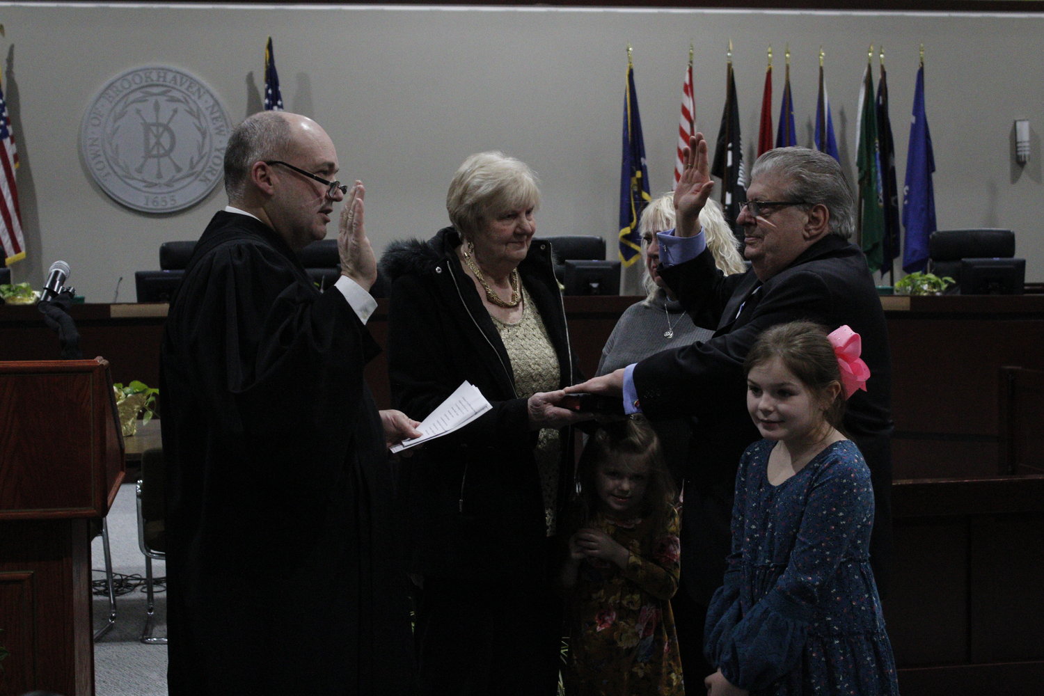 Receiver of Taxes Lou Marcoccia is sworn in by Hon. James Hudson.